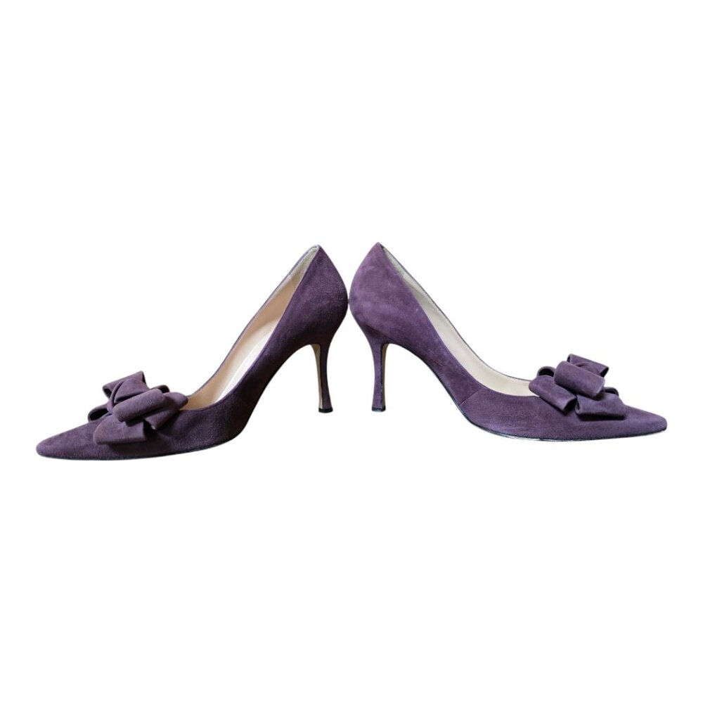 Manolo Blahnik Purple Suede Bow Pointed-Toe Pumps